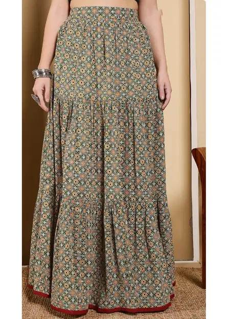 Green Colour Printed Cotton Western Wear Skirt Wholesale Price In Surat BTM031
